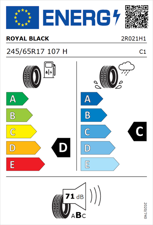 Tyre Label for Royal Black Performance 245/65R17 107H