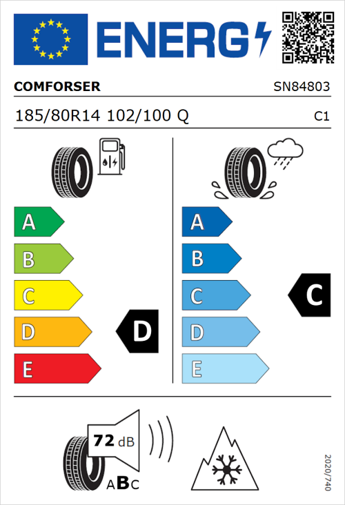 Tyre Label for Comforser CF350 185/80R14 102/100Q