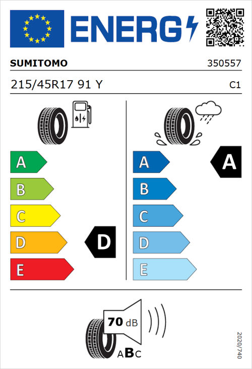 Tyre Label for Sumitomo HTR Z5 215/45R17 91Y