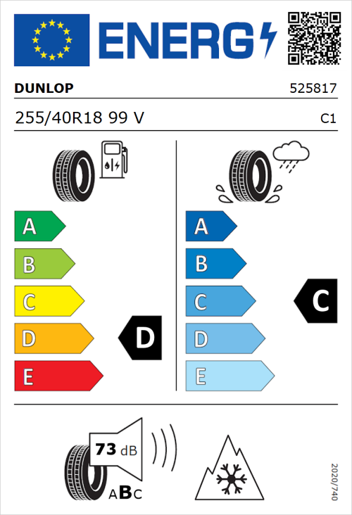 Tyre Label for Dunlop SP Winter Sport 4D 255/40R18 99V