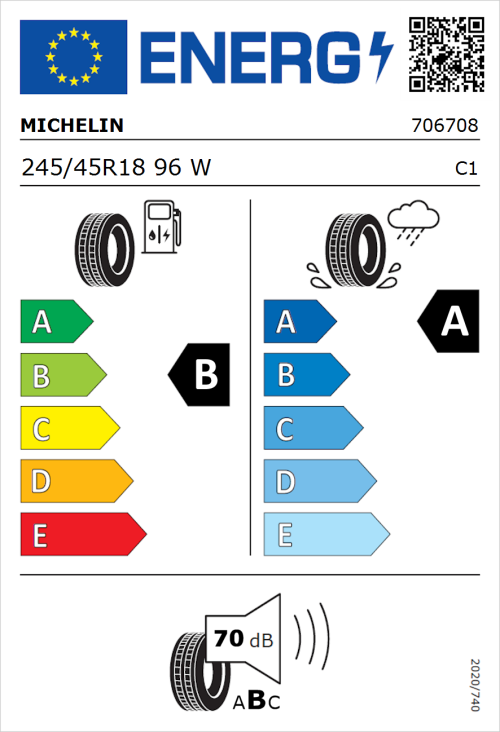 Tyre Label for Michelin Primacy 5 245/45R18 96W