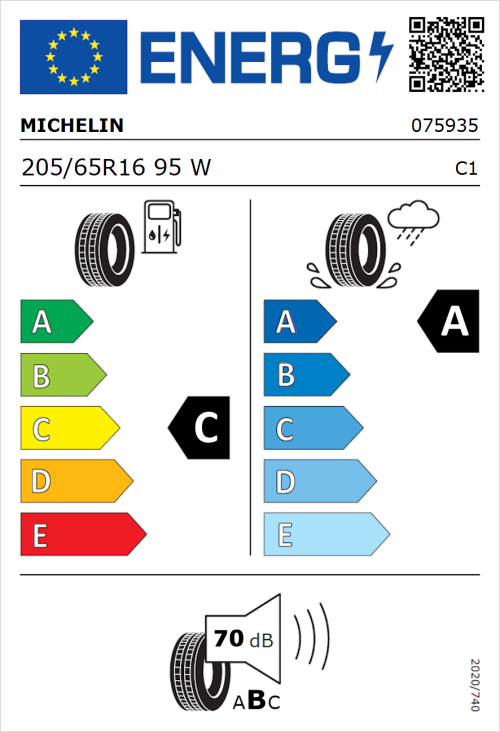Tyre Label for Michelin Primacy 5 205/65R16 95W