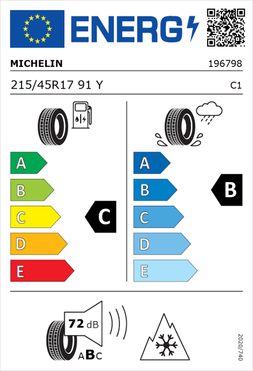 Tyre Label for Michelin CrossClimate 3 215/45R17 91Y
