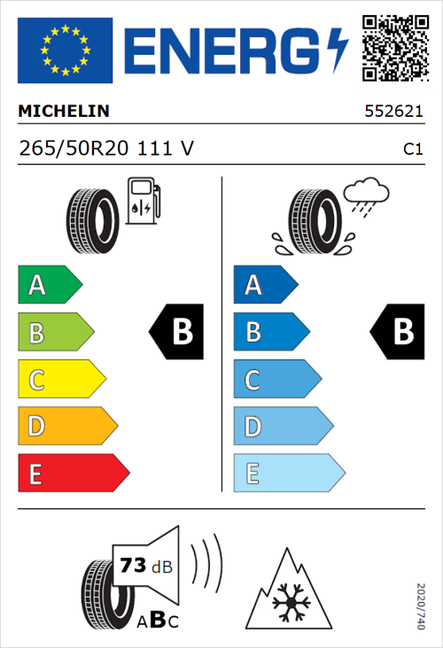 Tyre Label for Michelin CrossClimate 3 265/50R20 111V