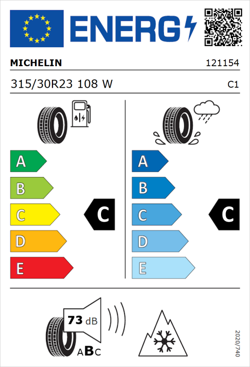 Tyre Label for Michelin Pilot Alpin 5 SUV 315/30R23 108W