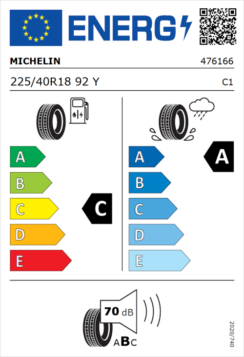 Tyre Label for Michelin Primacy 5 225/40R18 92Y
