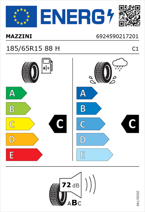 Tyre Label for Mazzini Eco 602 185/65R15 88H