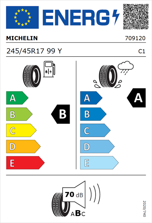 Tyre Label for Michelin Primacy 5 245/45R17 99Y