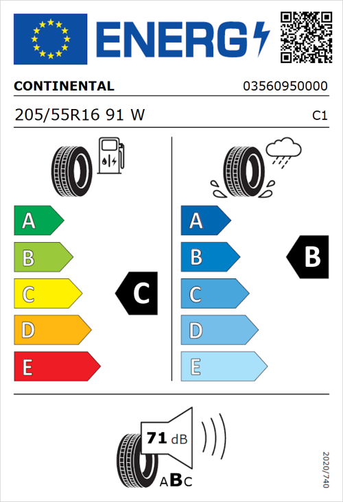 Tyre Label for Continental ContiEcoContact 5 205/55R16 91W