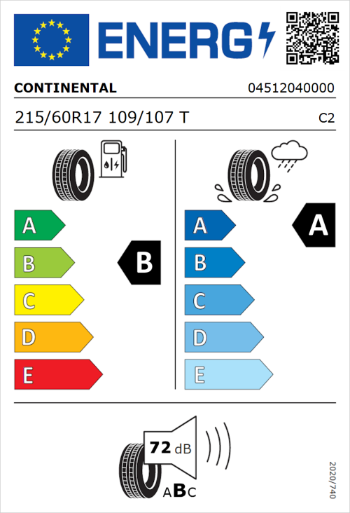 Tyre Label for Continental ContiVanContact 200 215/60R17 109/107T